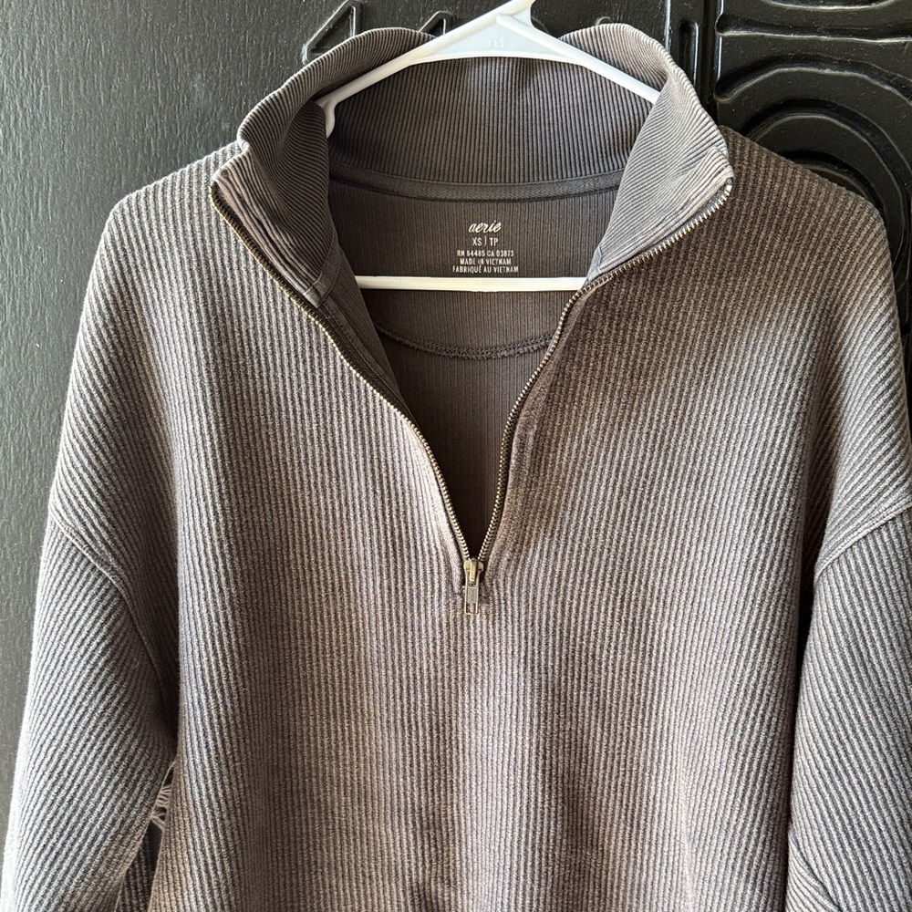 Aerie Charcoal Zip-Up Sweater